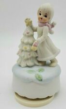 Vintage Young Child with Christmas Tree Music Box - Ceramic Porcelain Rotating picture