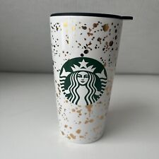 Starbucks Holiday 2019 Ceramic Traveler Tumbler Mug White & Gold Sparkles 12 Oz picture