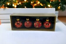 Set of 4 Michaels Glass Christmas Ornaments Red w/Glitter & Flat Bottom 1.57”NIB picture