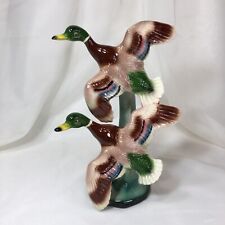 10.5” Mallard Ducks In Flight Statuette, Figurine, Vintage Glazed Ceramic❤️ picture
