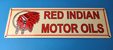Vintage Red Indian Porcelain Large American Indian Service Station Gas Pump Sign picture