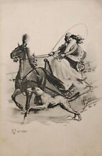 1900s Beauty Lady Girl Desperate Horsewoman pencil drawing ANTIQUE POSTCARD picture