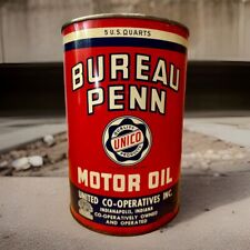 1932 Bureau Penn Motor Oil Can- 5 Quarts - Red White & Blue United Co-operatives picture