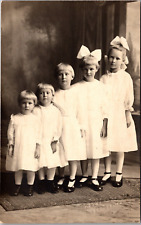 Vintage RPPC Postcard 5 Young Girls In Their White Dress Photograph picture