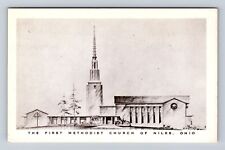 Niles OH-Ohio, Drawing Of First Methodist Church, Vintage Souvenir Postcard picture