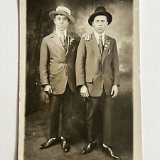 Antique RPPC Real Photograph Postcard Handsome Dapper Men Boater Hat Fedora picture