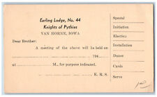 Van Horne Iowa IA Postal Card Earling Lodge No. 44 Knights of Pythias c1940's picture