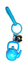 Vintage 1980s Plastic Charm Teapot Blue Flowers Charms Necklace Clip On Retro picture