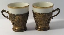 Vintage Espresso Demitasse Cups & Holders Victorian Style Gold Deco Set Of 2 picture