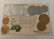 Embossed coinage national flag & coins vintage postcard currency Brazil picture