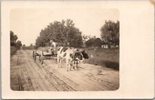 c1910s Farming RPPC Real Photo Postcard Boy Driving Cattle Wagon / Road Scene picture