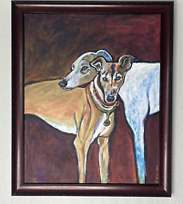 ORIGINAL Oil Portrait Painting WHIPPET DOGS Artist Signed Classic Dog Art Framed picture