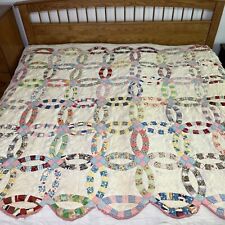 Vintage Quilt Double Wedding Ring Cutter Patchwork Floral Feedsack 66 x 76 picture