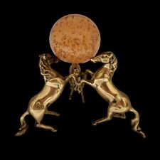 Rare Vintage 3 Brass Rearing Horses Holding Orange Bubble Ball. MCM, 1960's picture