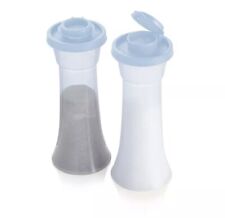 Tupperware Large Hourglass Salt and Pepper Shaker Set Blue Seals New picture