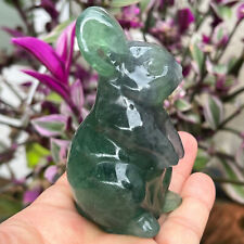 0.74lb Natural green Fluorite Quartz hand- Carved  rabbit Crystal  Healing 1pc picture