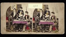 EARLY 1850s hand colored Stereoview - The Political Debate - flat mount picture