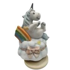 Vintage Porcelain Unicorn And Rainbow Rotating Music Box 1980's picture