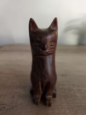Vintage Hand Carved Solid Wood Cat Statue Figure picture
