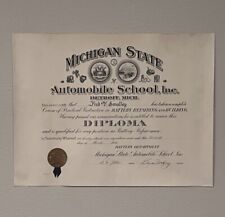 c1922 Michigan State Automobile School Detroit MI Diploma Paper 20.5x15.5” picture