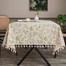 Vintage blue and white porcelain, cotton and linen rectangular tablecloth picture