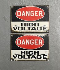 Vintage Danger High Voltage Porcelain Sign Lot 2 Industrial High Voltage Signs  picture