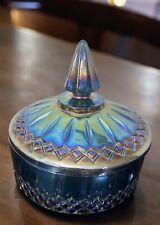 Vintage Carnival Glass Iridescent Blue Powder Candy Dish  5.5 inches Indiana Co picture