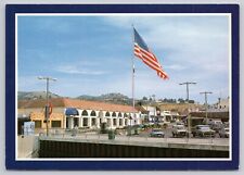 Pismo Beach California, American Flag and Shopping Center, Vintage Postcard picture