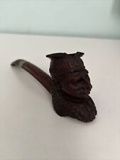 Antique 19c Handcarved Black Forest Wood Pipe Mans Face EP Pipe Smoke Tobacco picture