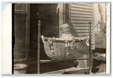 c1910's Cute Baby Girl In Basket RPPC Photo Unposted Antique Postcard picture