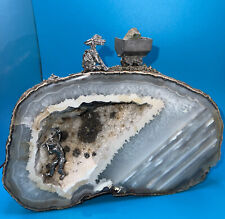 Natural Agate Geode Stone W/ Detailed Small Mining  Scene Metal Figurines  picture