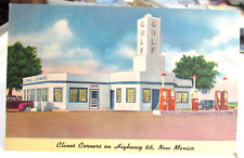1930s ROUTE 66 Clines Corner New Mexico NM Gulf Gas Station Cafe Postcard Rt 66 picture