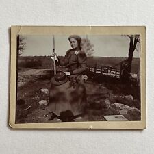 Antique Cabinet Card Photograph Beautiful Young Woman On Swing Outside Abstract picture