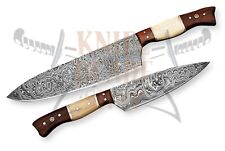 2 piece set of Damascus steel BLADE KITCHEN KNIVES/CHEF KNIVES BONE HANDLE picture