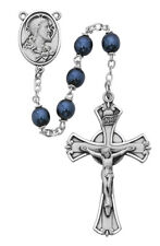 Jesus Dark Blue Bead Rosary Sterling Silver Center And INRI Crucifix 7mm Beads picture