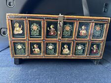 Antique Indian Mughal Polychrome Wood Panel Wedding Box Chest picture