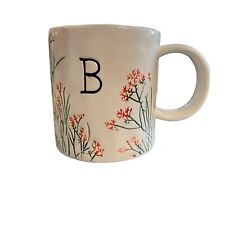 Anthropologie Monogram B Coffee Mug Impressed Wild flowers Art Pottery picture