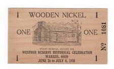 WARREN OHIO 1938 WOODEN NICKEL WESTERN RESERVE HISTORICAL CELEBRATION picture
