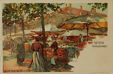 RARE EARLY Signed Junker 1898 Food Market Vienna Ernest Nister Germany picture