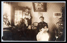 Vintage Sepia RPPC Family in fully furnished room Early 1900's picture