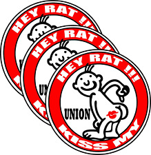 3 Pcs Pro Union - NO Rats Kiss My Red, Hard Hat, Tool Box Stickers - USA Union | picture