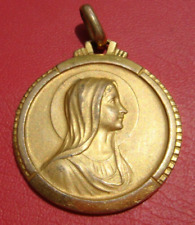 OLD FRANCE VIRGIN MARY LOURDES APPARITION BIG HOLY GOLDEN PLATE MEDAL PENDANT picture