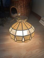 Tiffany Style Vintage Tan Stained Glass MCM Mid Century Modern Swag Hang Lamp picture