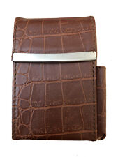 Brown Crocodile Print Cigarette Hard Case Leather Flip Top Lighter Holder Unisex picture