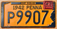 1943 Pennsylvania License Plate · 1942 plate with 1943 metal registration tab picture