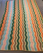 Vintage 70's Afghan Blanket Throw 39x 54 Handmade Zig Zag Crochet Retro picture