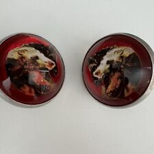Vintage Red Glass Domed Rosettes 3 Horse Head Black, White, Brown picture