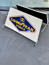 Vintage original GOODYEAR TIRES advertising metal rack sign w/ wingfoot logo picture