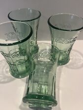 4 Vintage Libbey Green Glasses Coca Cola Coke Flared Tumblers Heavy   4.75” Tall picture