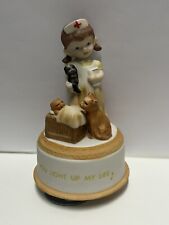 Vintage MSR Imports Nurse with kitties cats kittens rotating music box Taiwan picture